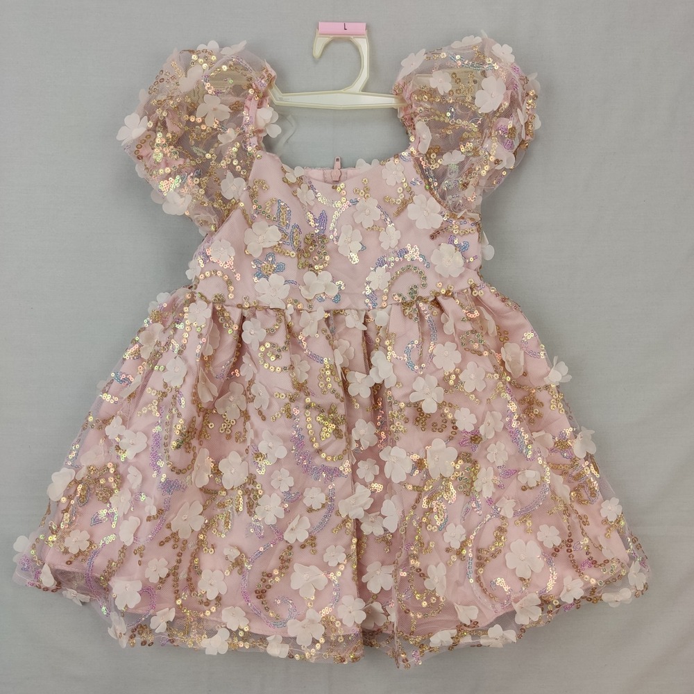 Rare Editions Pink Sequin Floral Tulle Party Dress